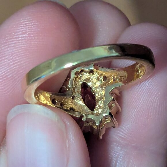 Joseph Cleary Gold Tone Ring Marquee Cut Red Garnet Bypass Statement JC - Picture 9 of 12